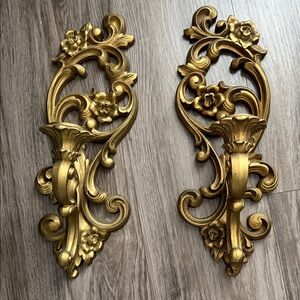 Vintage Homco Gold Wall Sconce Set – Hollywood Regency Candle Holders